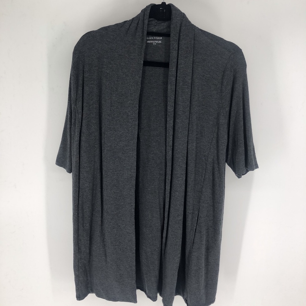 ✅Eileen Fisher Short Sleeve Gray OPEN FRONT CARDIGAN.